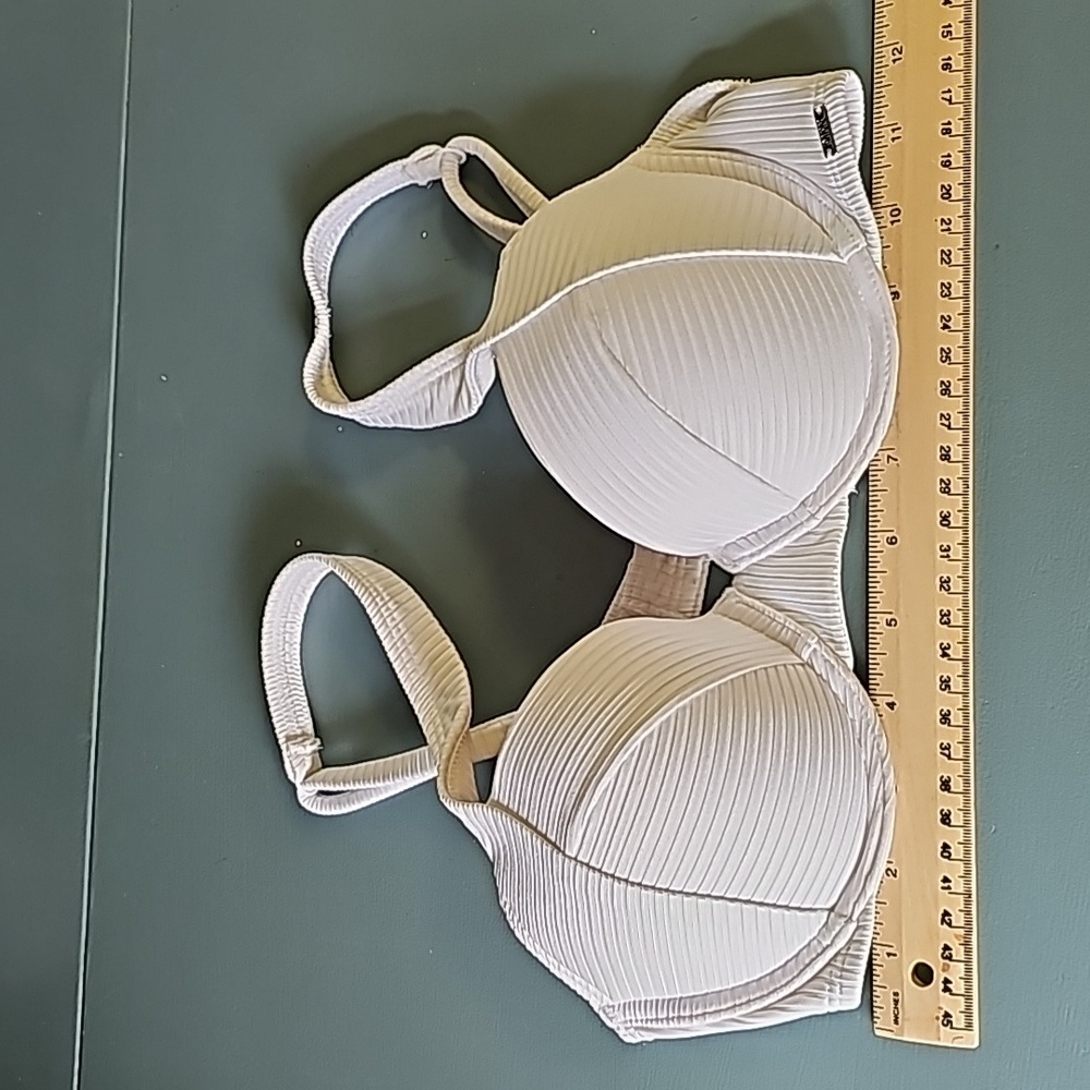 Women’s Ribbed Light Beige Swim Top with Underwire Support